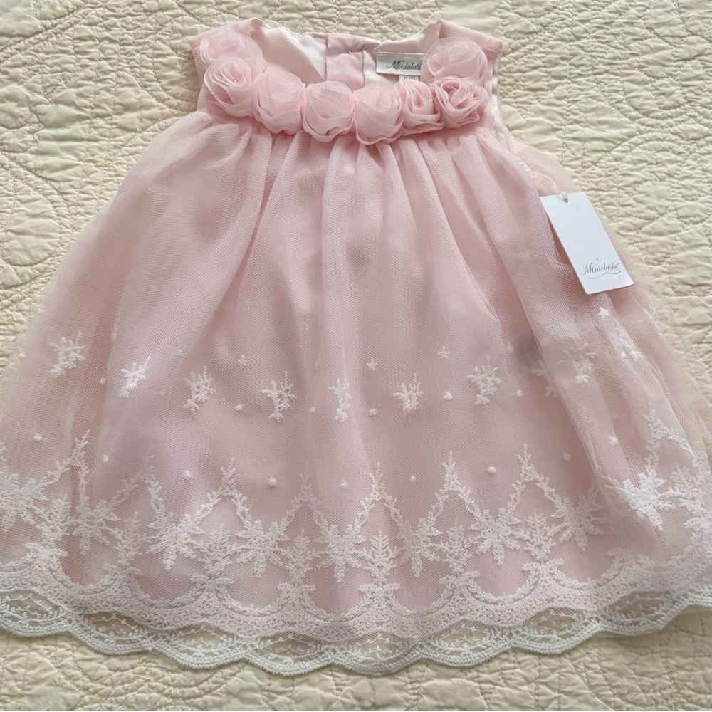 NWT Miniclasix Embellished Pink Party Dress Size 18 months